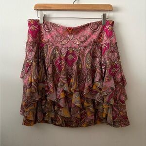 INC International Concepts Pink Paisley Tiered Ruffle Skirt